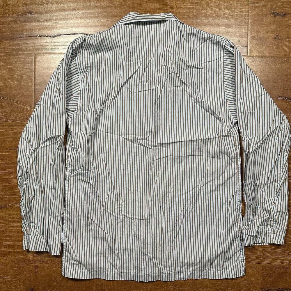 Frette Button Up Pajama Shirt Mens M Blue Stripe Woven Designer Luxury Comfort - Picture 2 of 9
